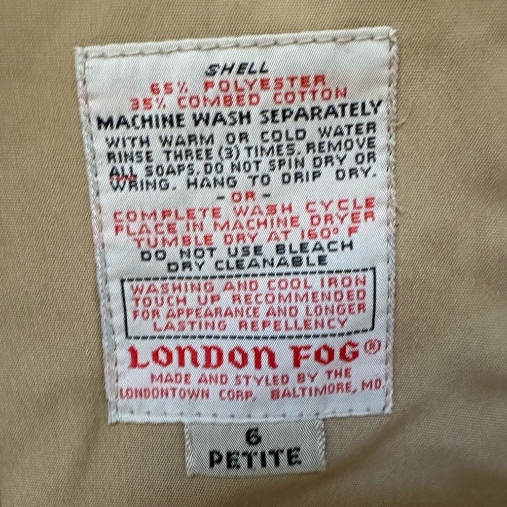 Vintage London Fog waterproof coat w/detachable fleece liner & hood. Size 6p - Picture 5 of 8